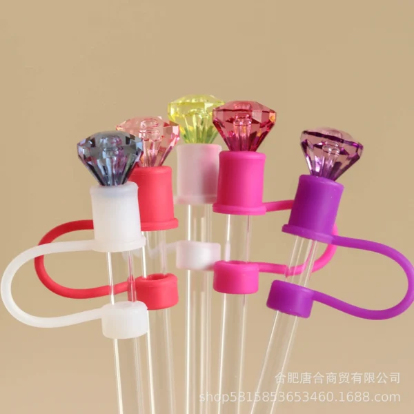 Luxe Tri-Color Crystal Gem Straw Toppers (3-Pack) various colors