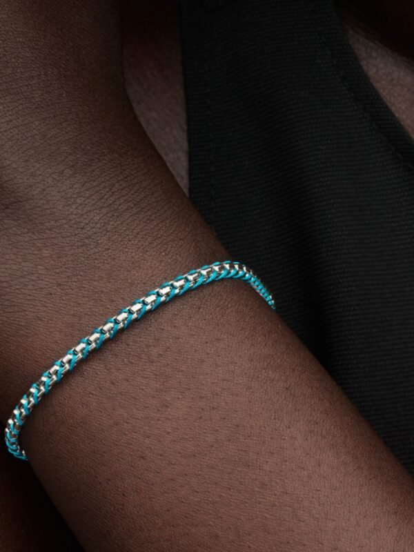 Blue Cord Snake Chain Bracelet Sterling silver - Image 4
