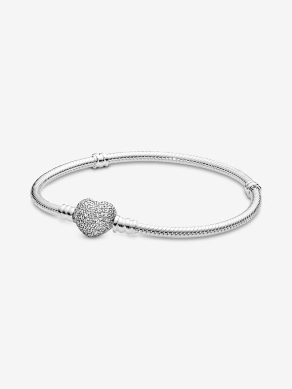 Sparkling Heart & Snake Chain Bracelet Sterling silver - Image 2