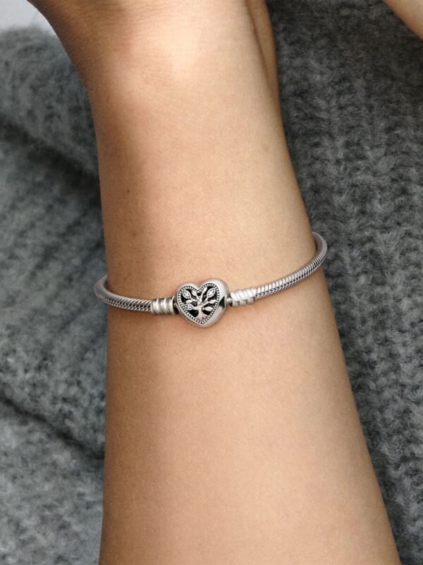 Family Tree Heart Clasp Snake Chain Bracelet Sterling silver