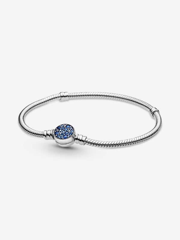 Sparkling Blue Disc Clasp Snake Chain Bracelet Sterling silver - Image 2