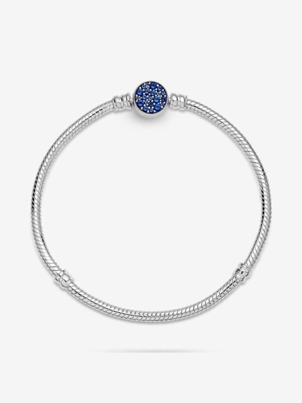 Sparkling Blue Disc Clasp Snake Chain Bracelet Sterling silver - Image 4