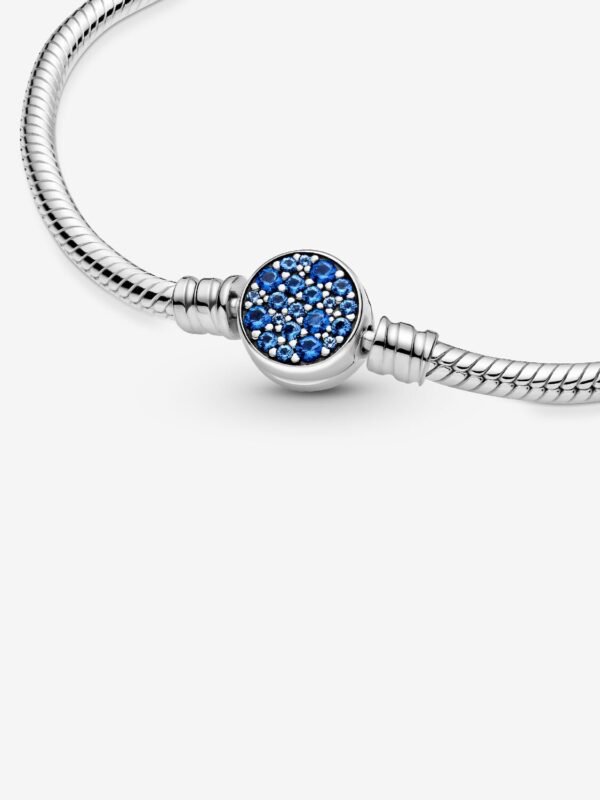 Sparkling Blue Disc Clasp Snake Chain Bracelet Sterling silver - Image 3
