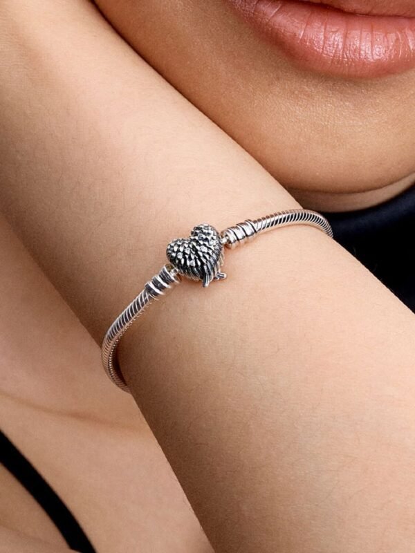 Heart Wings Clasp Snake Chain Bracelet Sterling silver